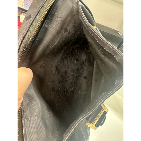 Women's MCM Boston Bag Black/Gold Monogram Size One Size - Picture 8 of 11